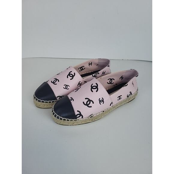 Chanel Lambskin Printed Coco Beach Espadrilles 36 Light Pink Black - Picture 1 of 8